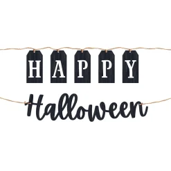 Party City Classic Black & White Happy Halloween Wood & Twine Banners, 6Ft, 2Ct| The Nightmare Before Christmas