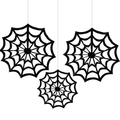 Party City Classic Black & White Spiderweb Die-Cut Paper Fan Decorations, 3Ct| Window & Wall Décor