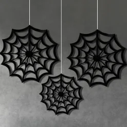 Party City Classic Black & White Spiderweb Die-Cut Paper Fan Decorations, 3Ct| Decorations