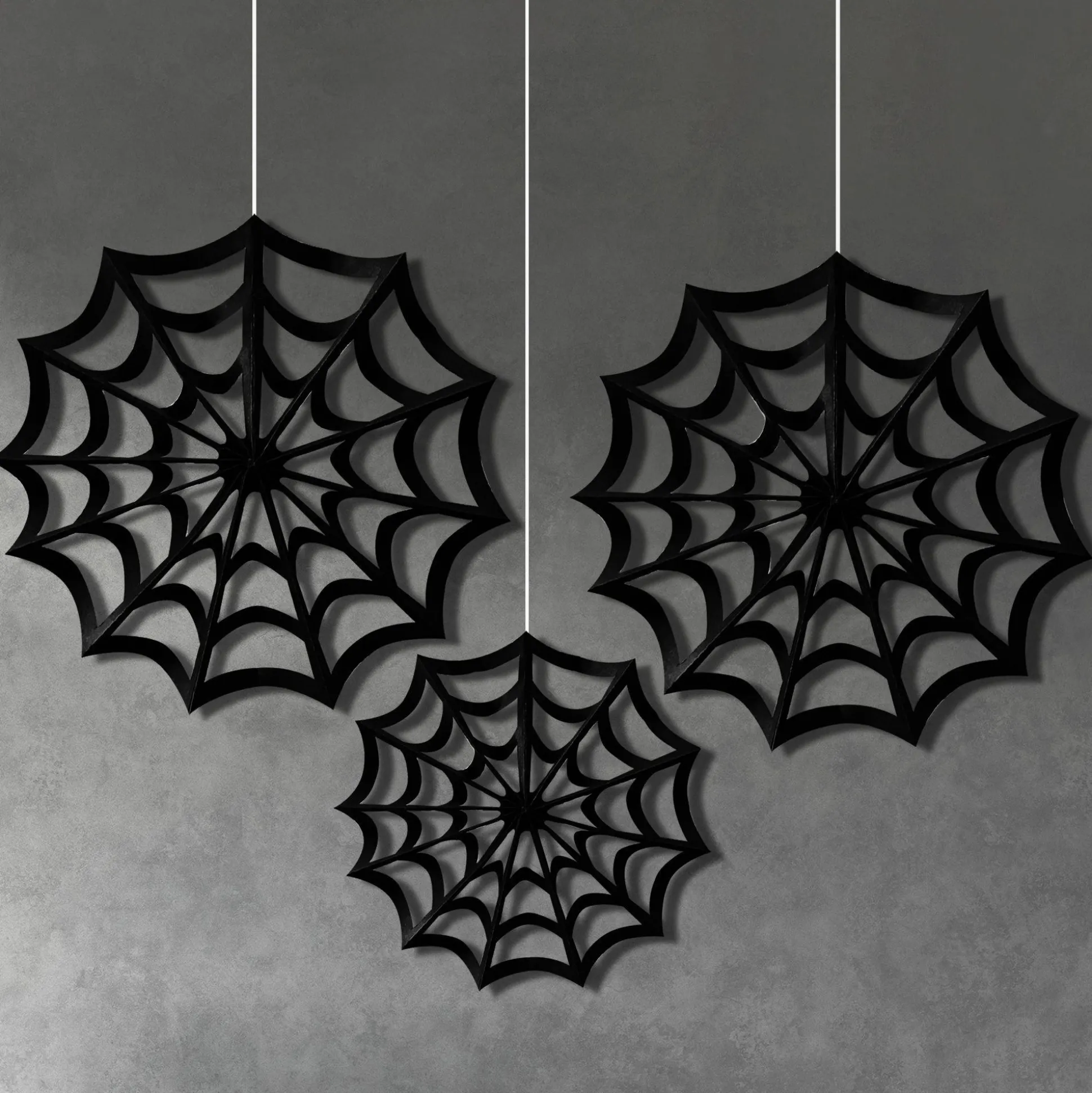 Party City Classic Black & White Spiderweb Die-Cut Paper Fan Decorations, 3Ct| Decorations