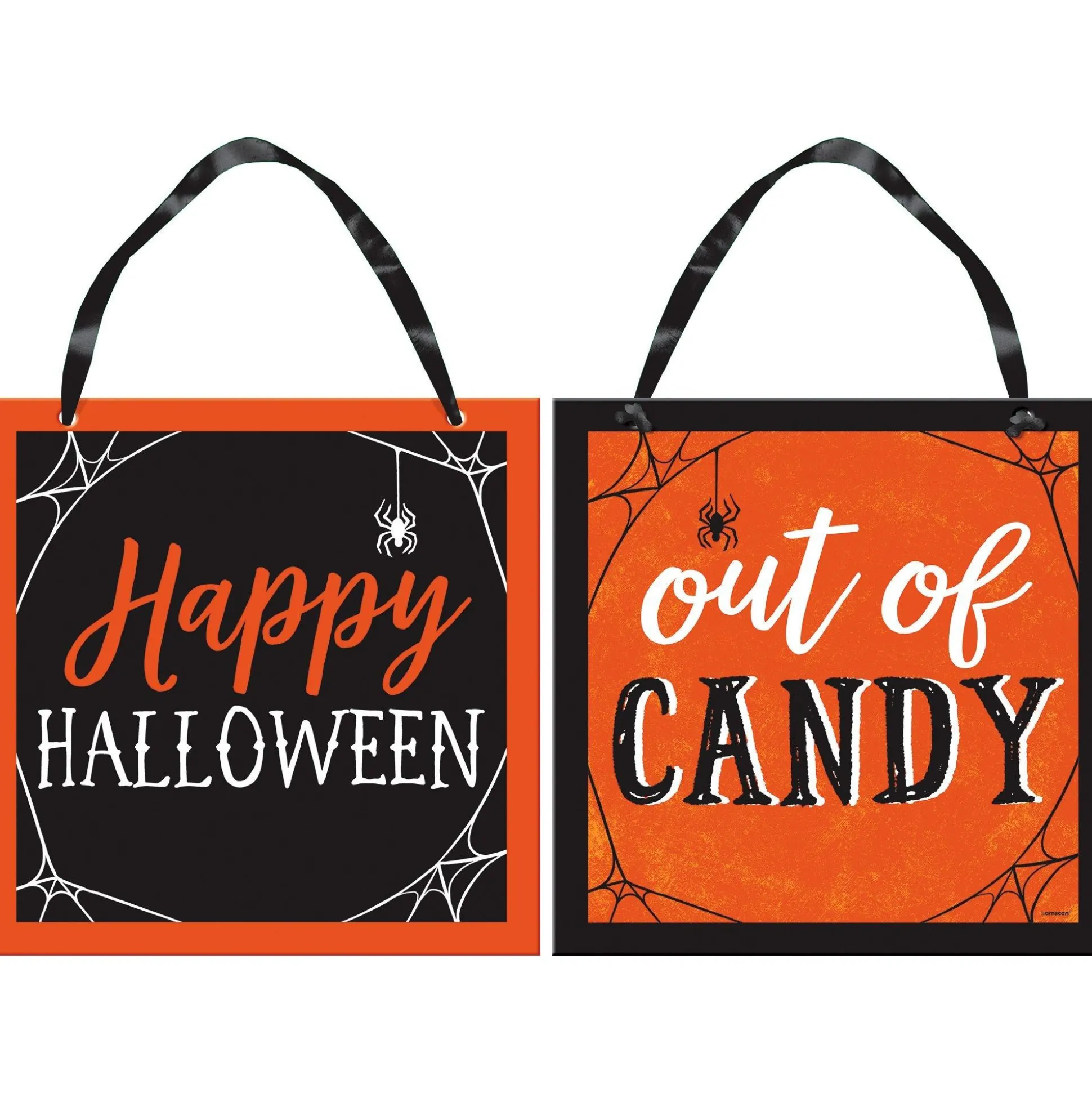 Party City Classic Orange & Black Halloween Out Of Candy Reversible Fiberboard Sign, 12In X 12In| Decorations