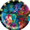 Party City Creepy Carnival Black Light Reactive Paper Dinner Plates, 10In, 20Ct| Creepy Carnival