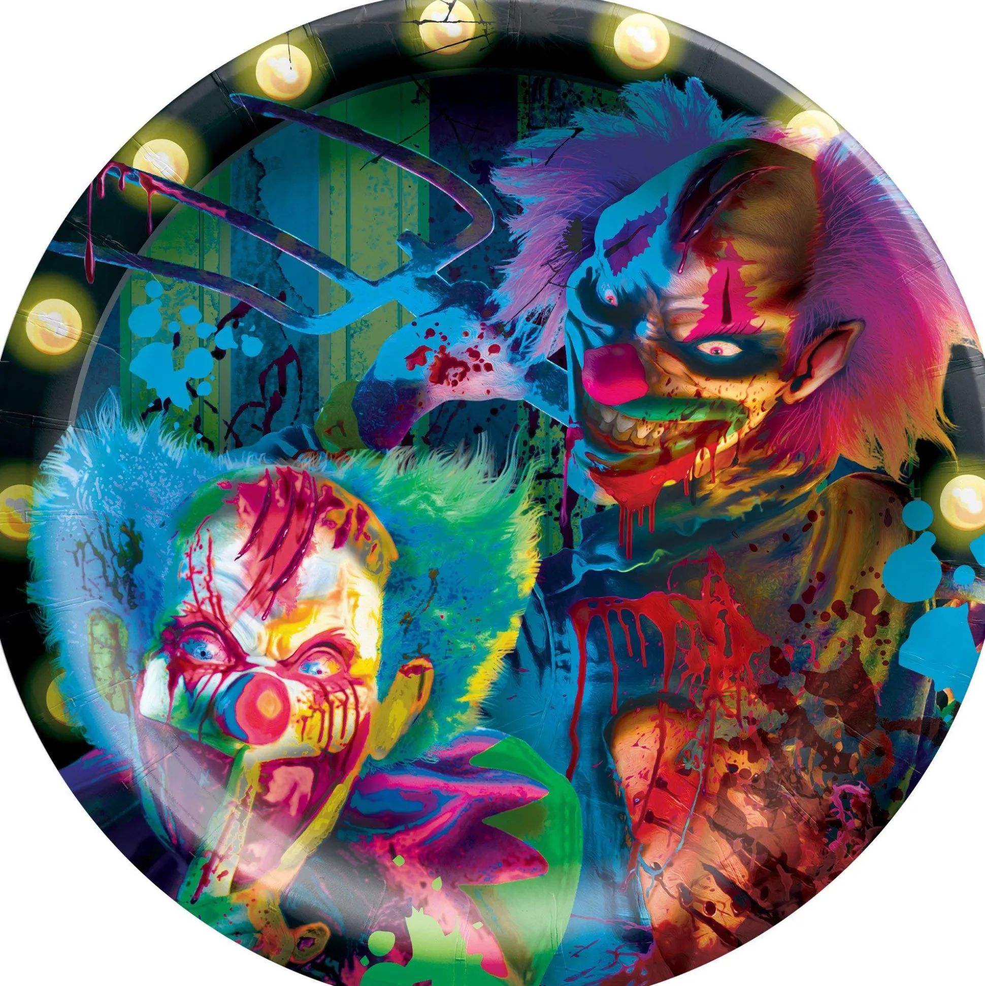 Party City Creepy Carnival Black Light Reactive Paper Dinner Plates, 10In, 20Ct| Creepy Carnival