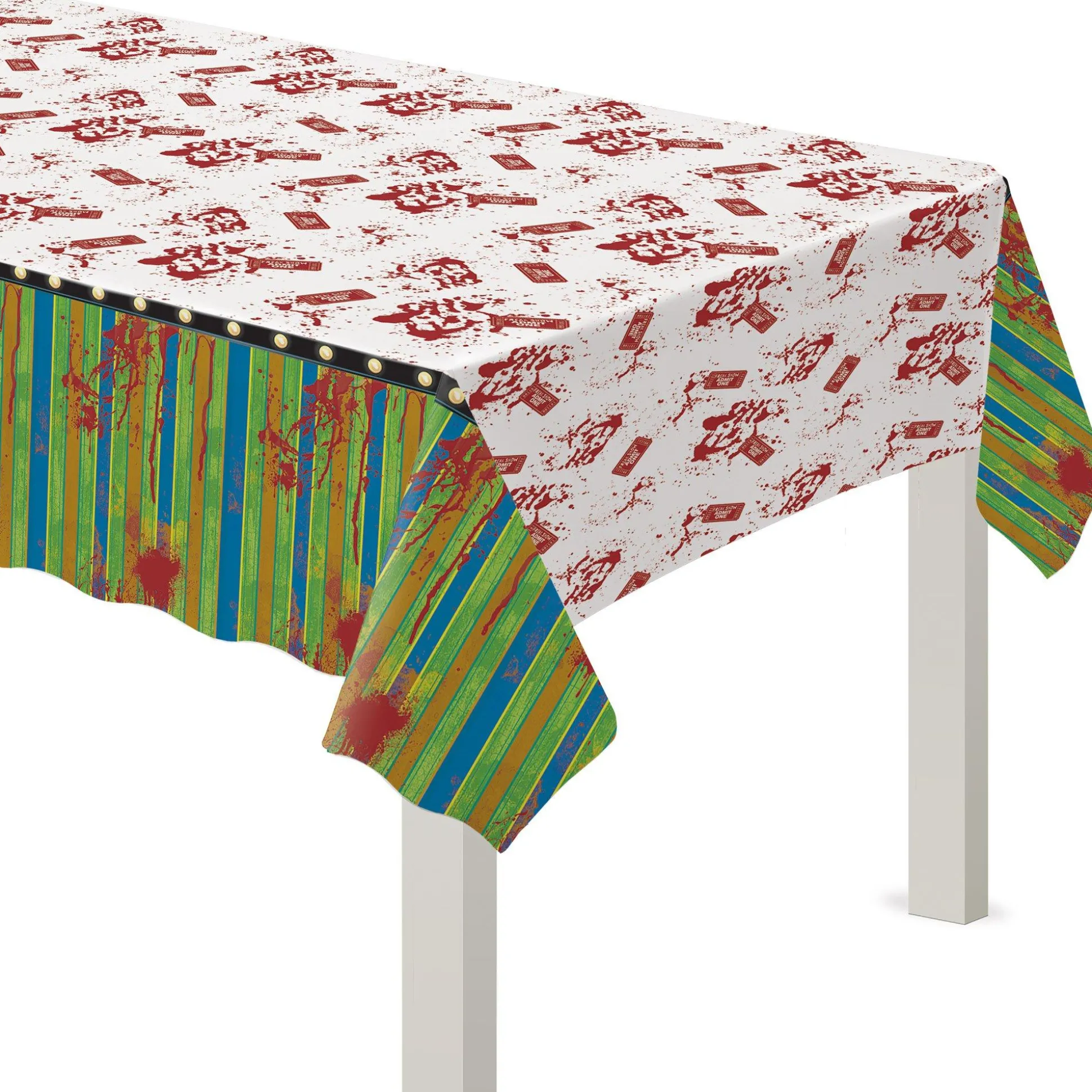 Party City Creepy Carnival Black Light Reactive Plastic Table Cover, 54In X 102In| Creepy Carnival
