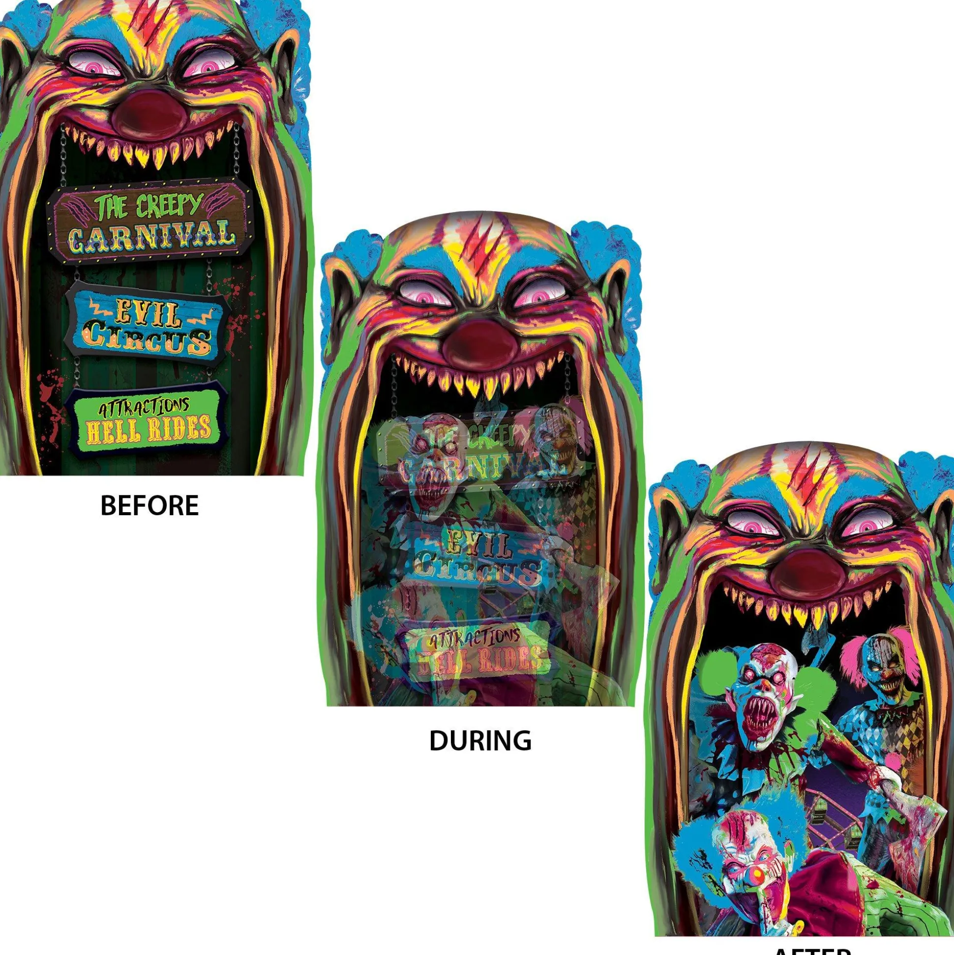 Party City Creepy Carnival Black Light Reactive Lenticular Plastic Cutout, 12In X 18In| Decorations