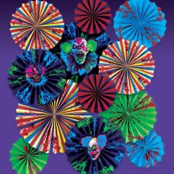 Party City Creepy Carnival Black Light Reactive Paper Fan Decorating Kit, 15Pc| Decorations