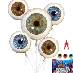 Party City Creepy Eyeball Foil Balloon Bouquet With Gummy Candy, 7Pc| Balloons