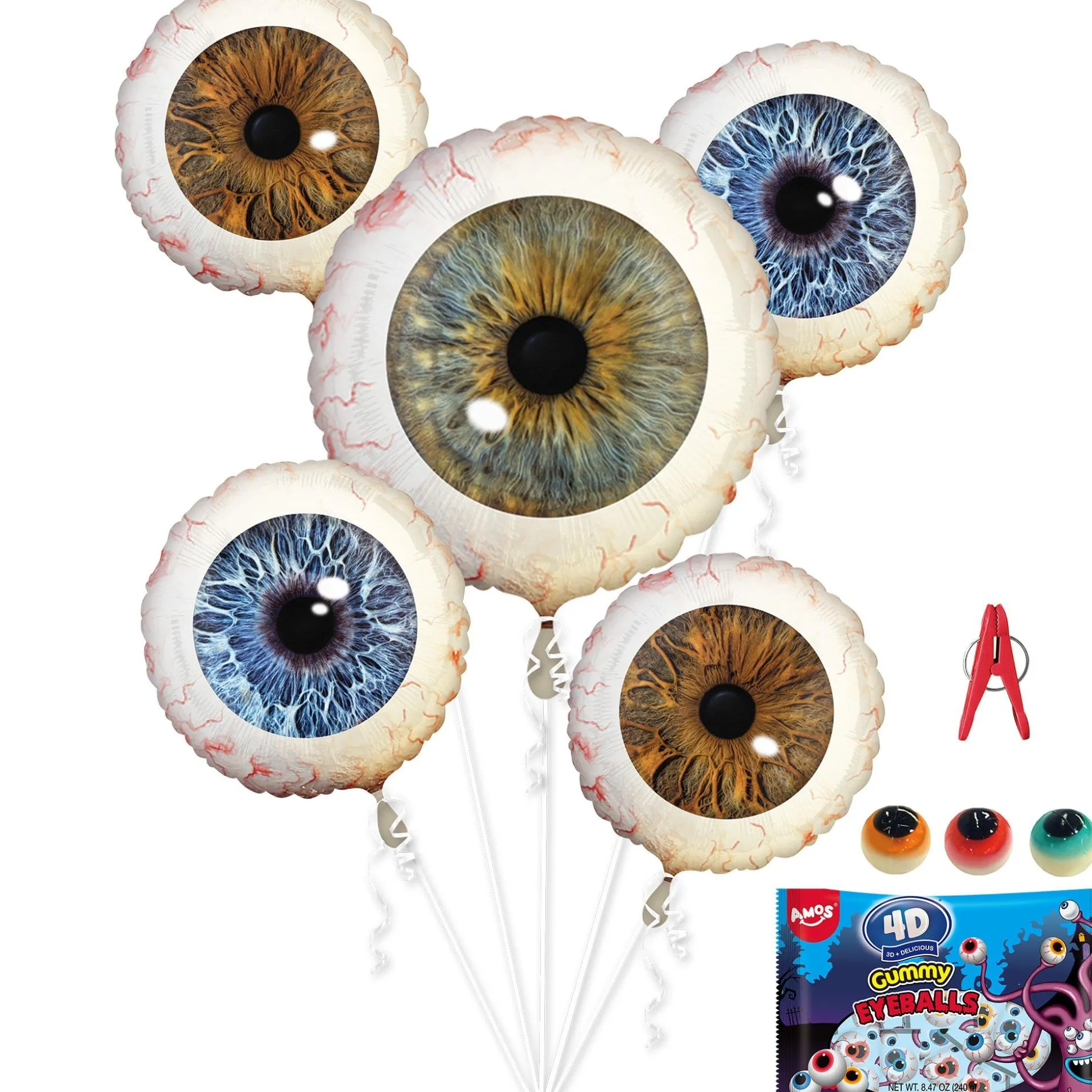 Party City Creepy Eyeball Foil Balloon Bouquet With Gummy Candy, 7Pc| Balloons
