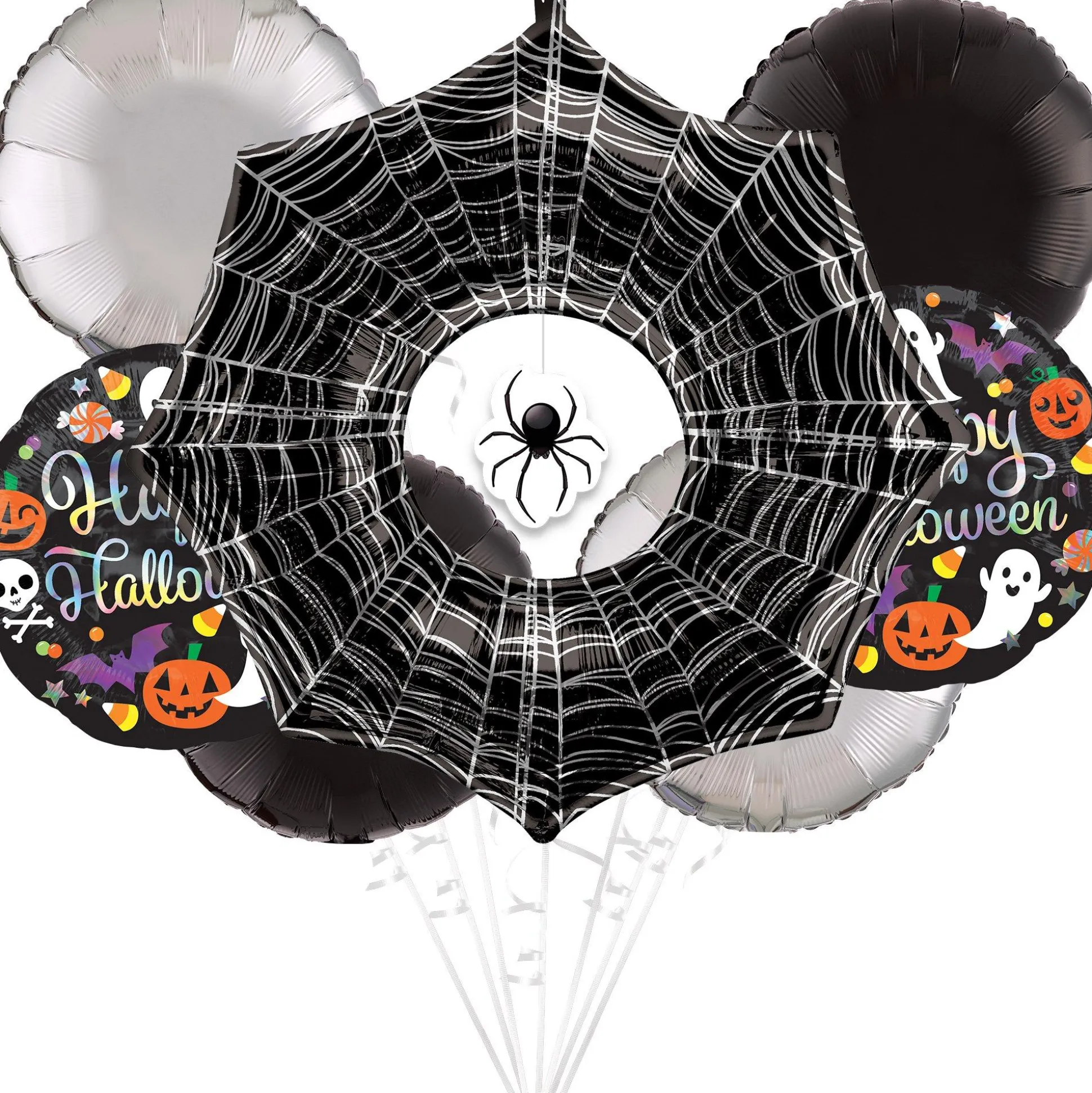 Party City Creepy Spider Halloween Foil Balloon Bouquet, 7Pc| Balloons