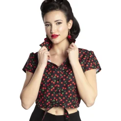 Party City Cropped Cherry Tie-Front Short-Sleeved Button Down Shirt For Adults|Women 1950S