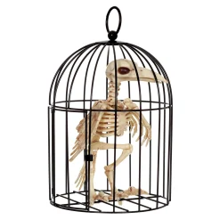 Party City Crow Skeleton In Metal Cage Decoration, 6.75In X 9.75In| Skeletons