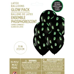 Party City 15Ct, 12In, Glow-In-The-Dark Ghost Latex Balloons| Balloons