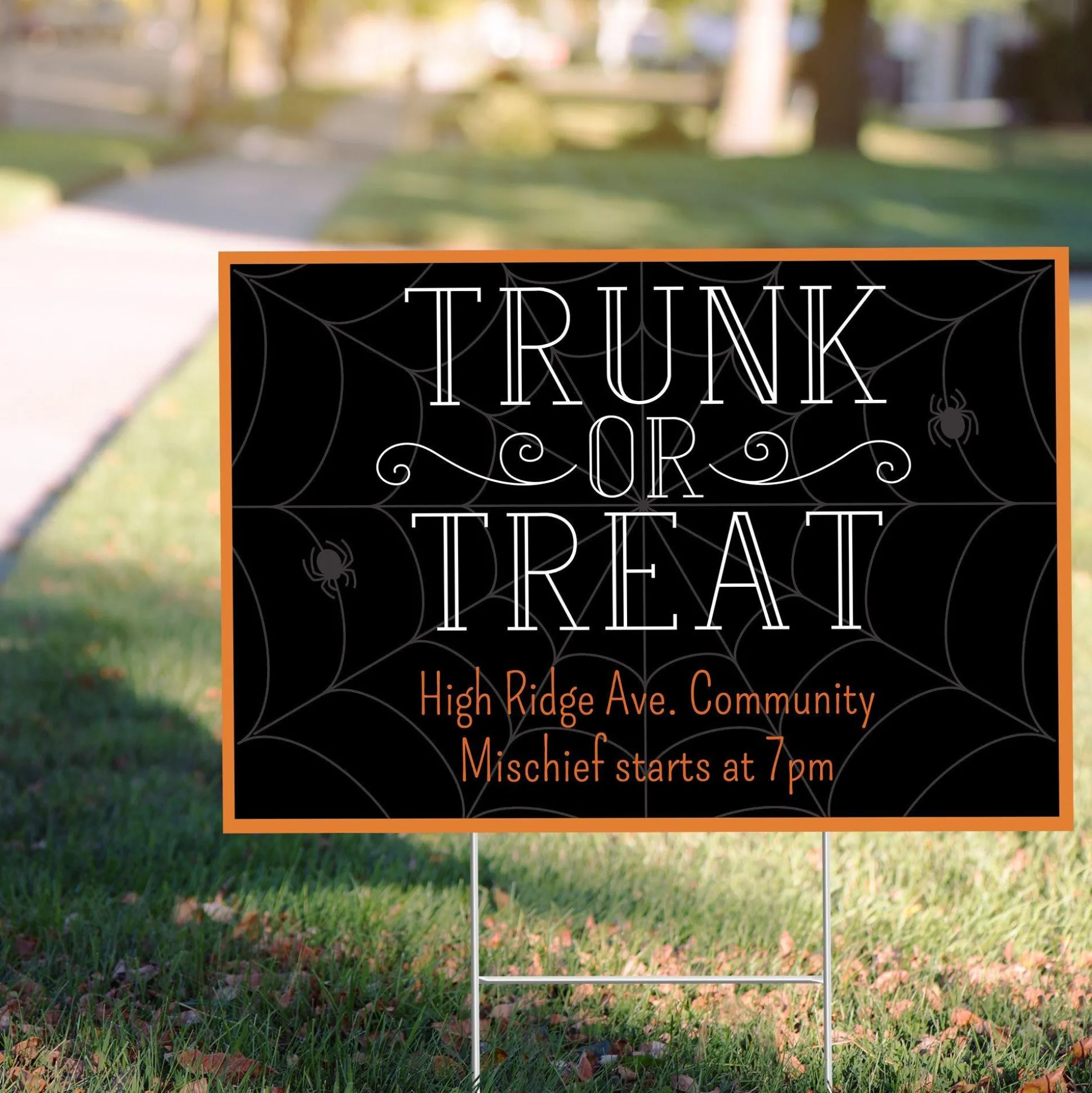 Party City Custom Spider Web Trunk Or Treat Yard Sign| Yard Stakes & Signs