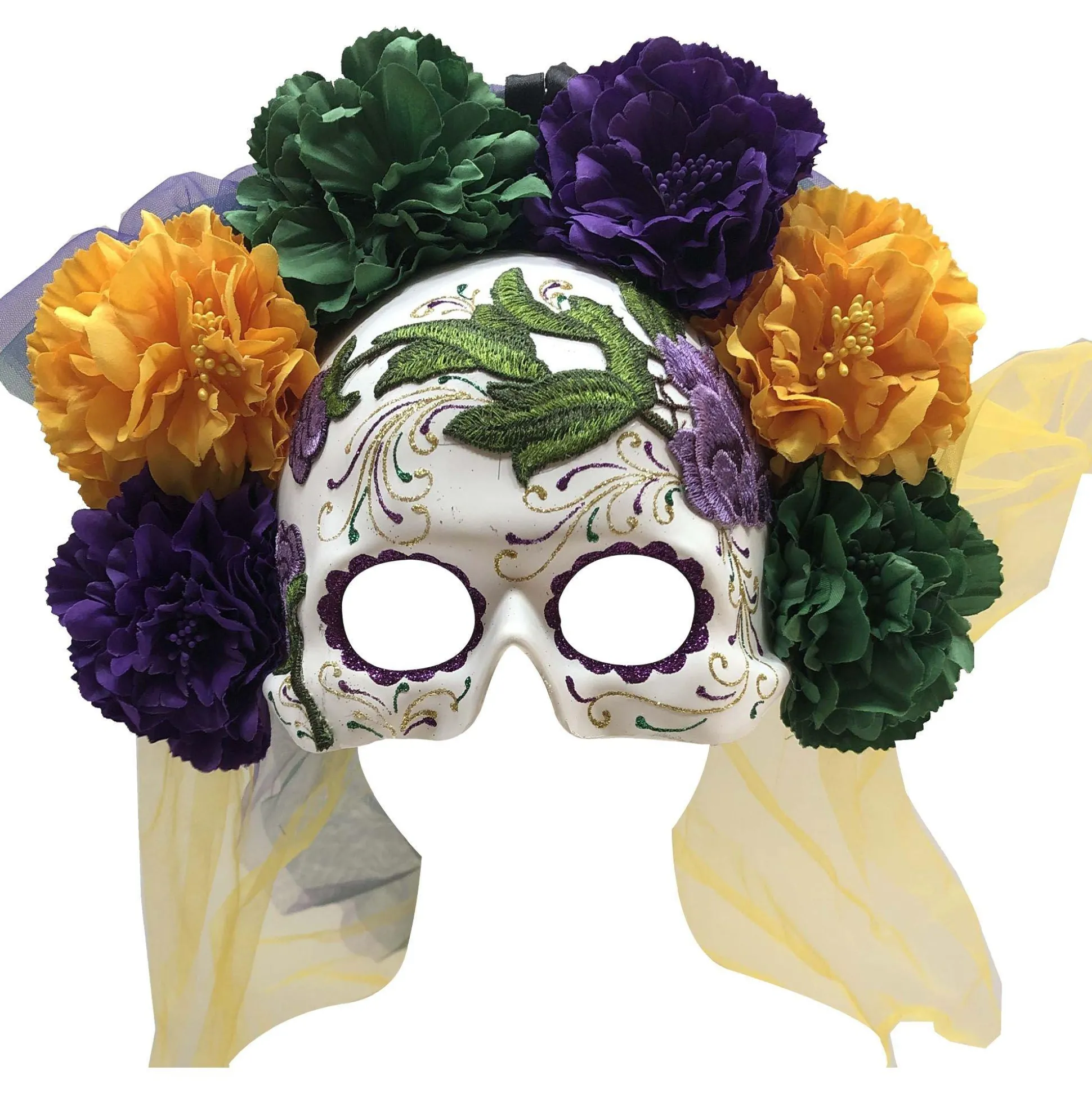 Hot Day Of The Dead Veil Half Mask Masquerade