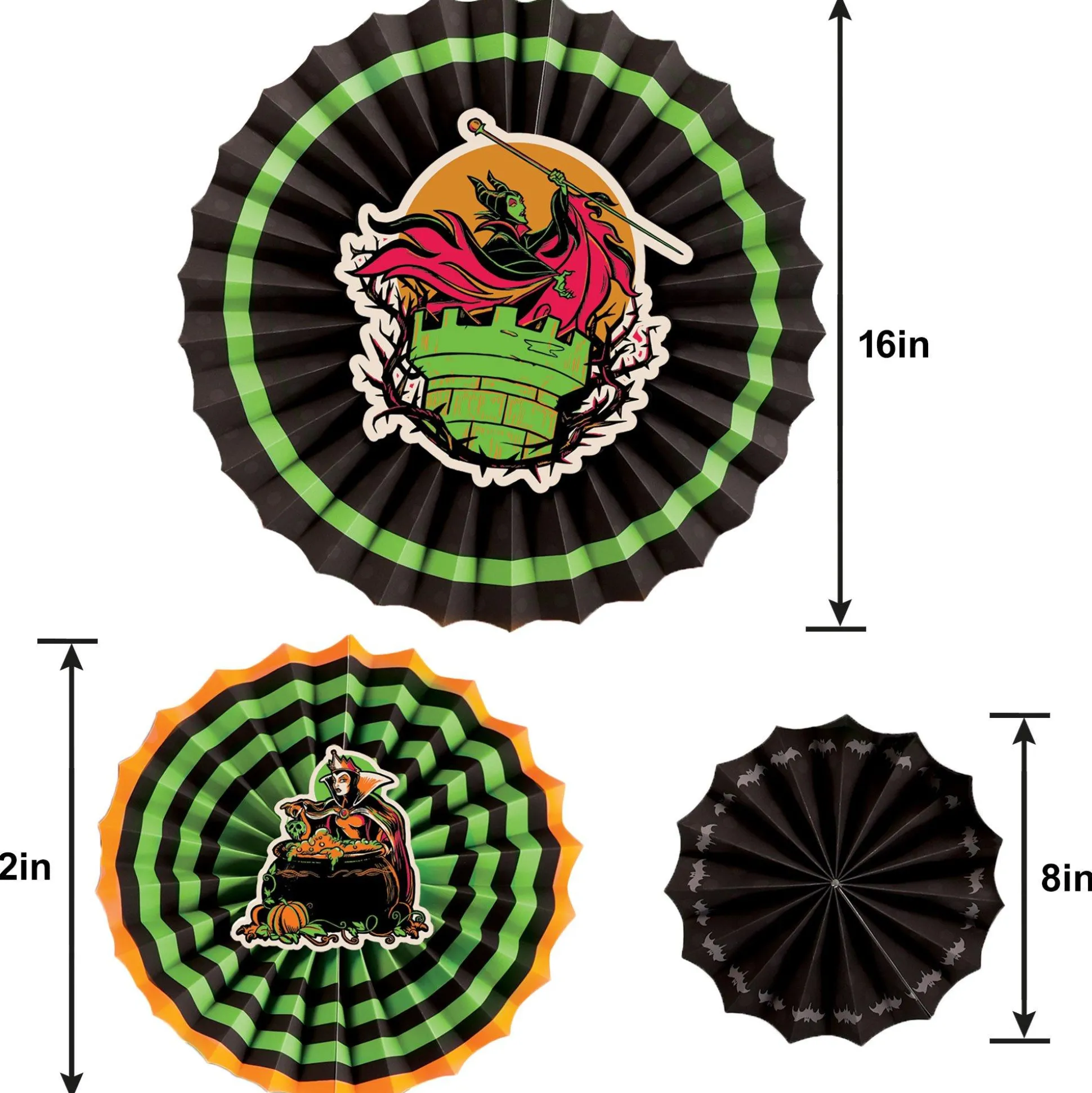 Party City Disney Villains Halloween Paper Fan Decorating Kit, 17Pc| Decorations