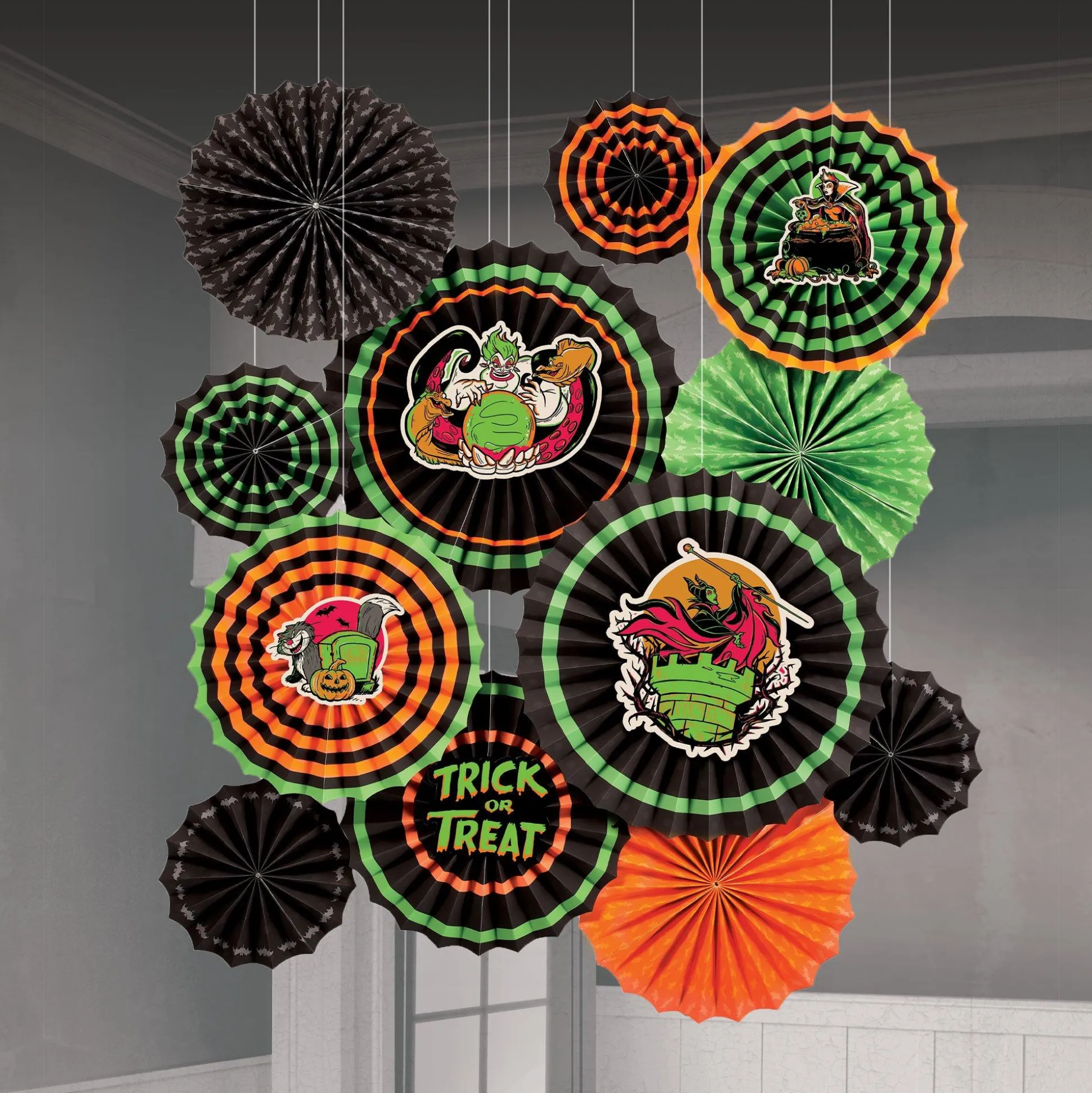 Party City Disney Villains Halloween Paper Fan Decorating Kit, 17Pc| Decorations