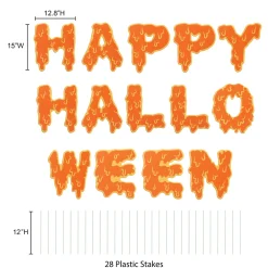 Party City Dripping Happy Halloween Plastic & Metal Yard Sign Set, 15In Letters, 14Pc| Decorations