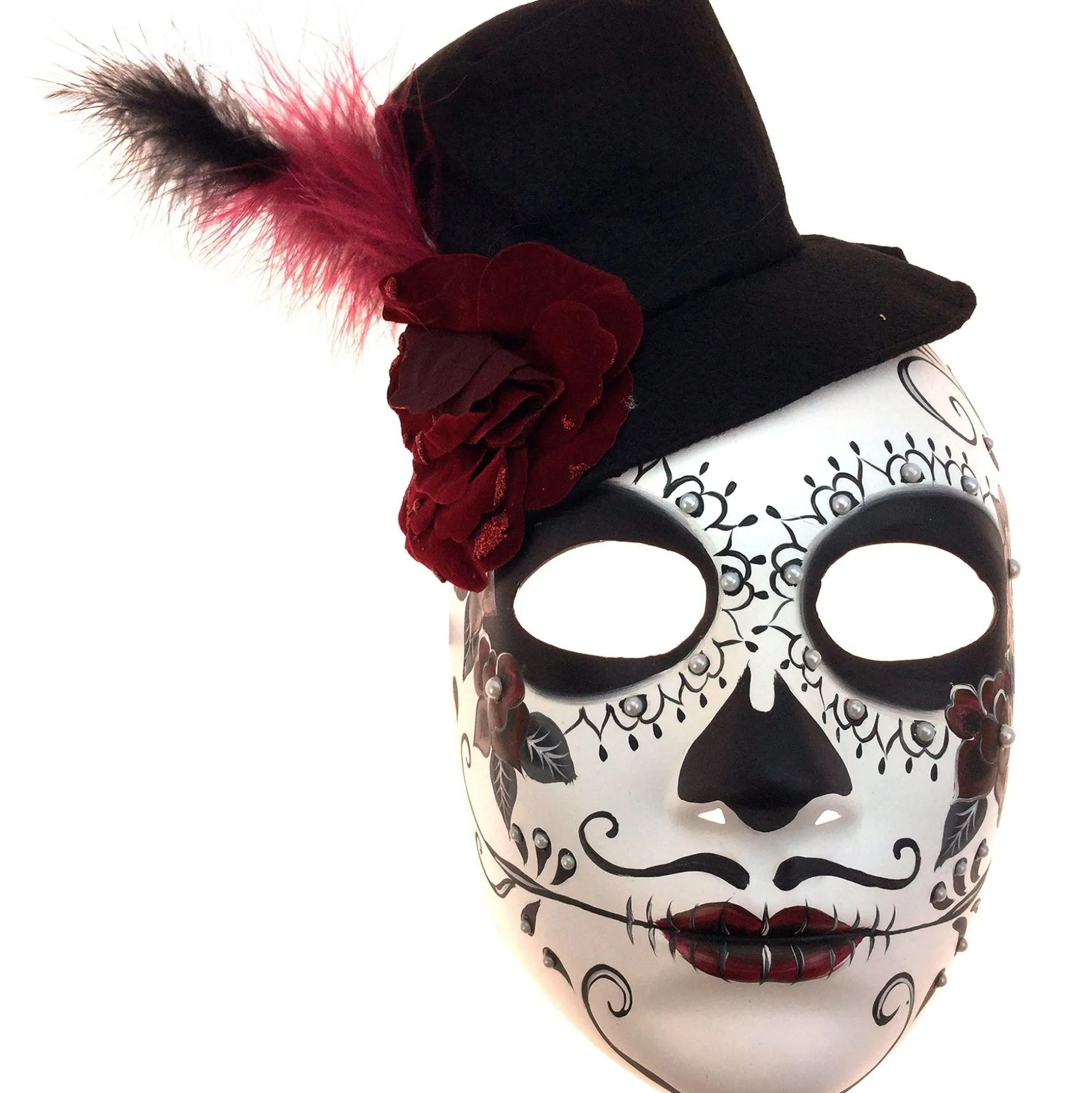Discount Feathered Hat Calavera Day Of The Dead Mask Masquerade