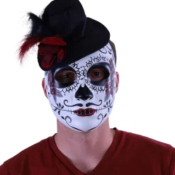 Discount Feathered Hat Calavera Day Of The Dead Mask Masquerade