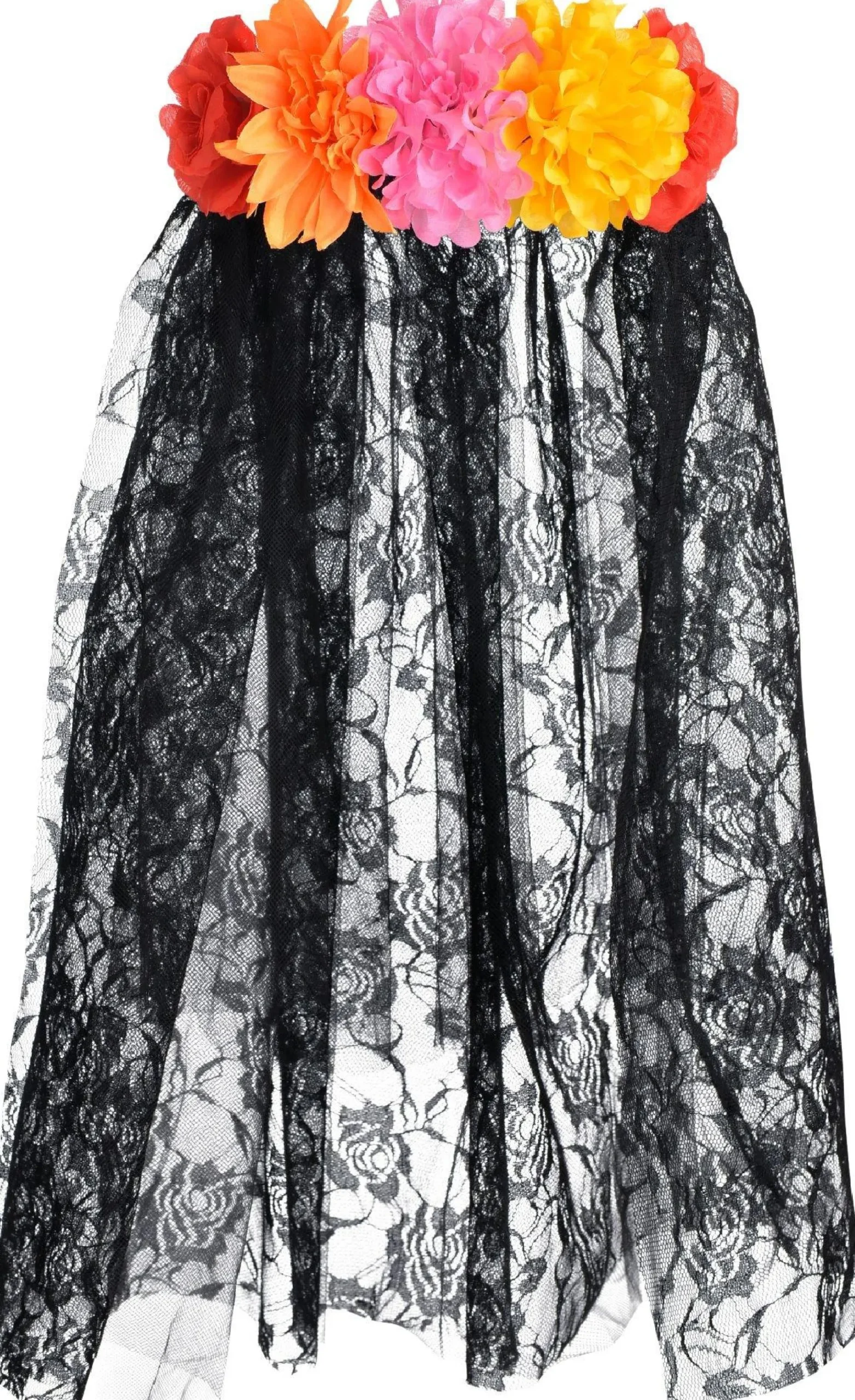 Hot Floral Black Lace Veil - Day Of The Dead Headbands, Tails