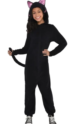 Party City Girls Zipster Black Cat One Piece Costume|Girl Animal & Bug