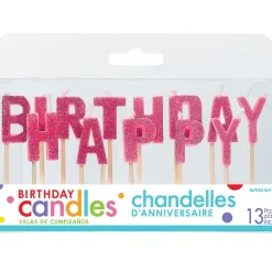 Online Glitter Pink Happy Birthday Toothpick Candle Set 13Pc Baking Supplies