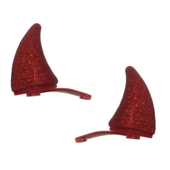 Fashion Glitter Red Devil Horn Hairclips, 2Pc Headbands, Tails