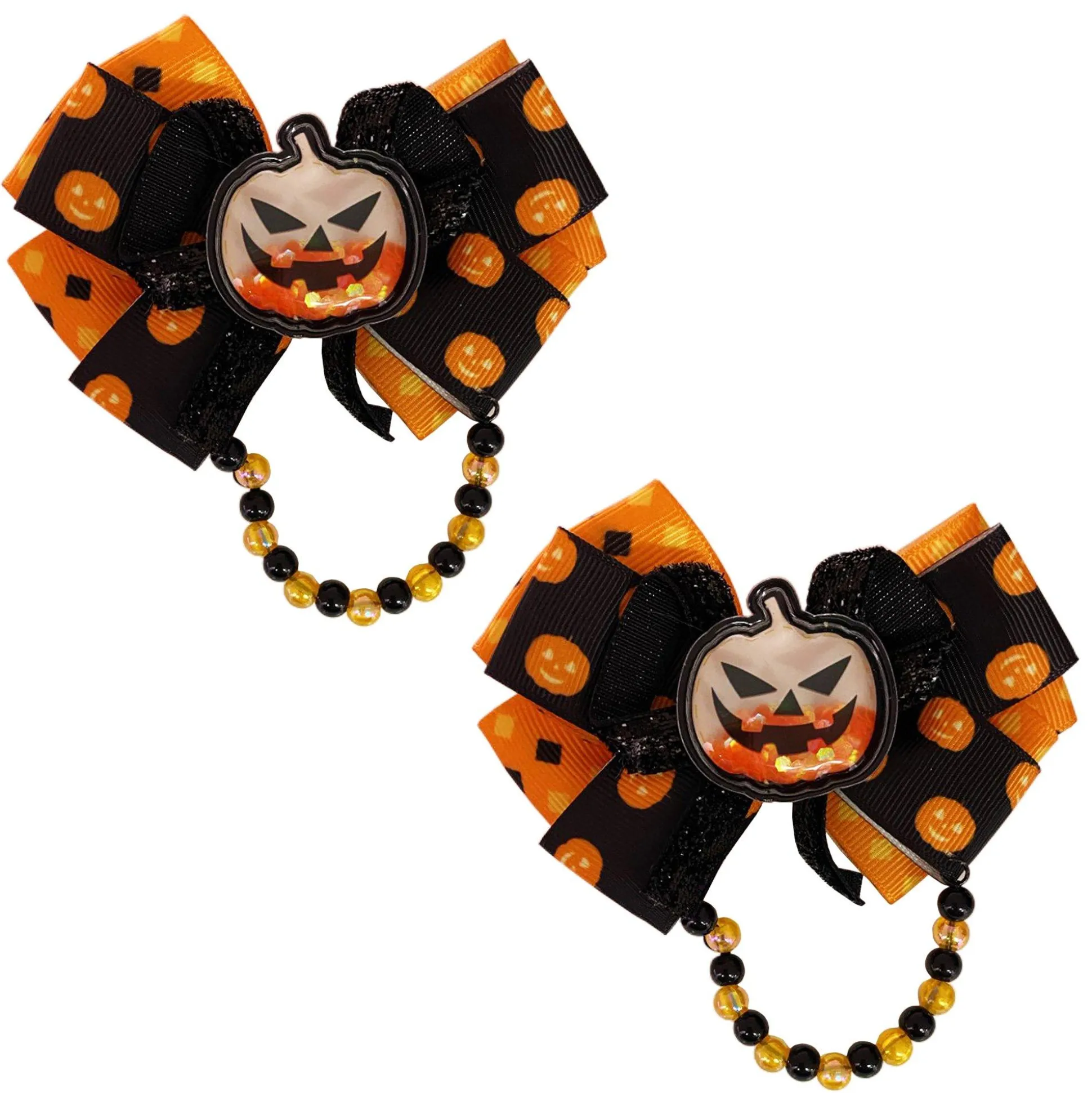 Best Sale Glitter Shaker Halloween Pumpkin Hair Bows, 2Ct Headbands, Tails