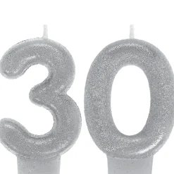 Shop Glitter Silver Number 30 Birthday Candles 2Ct Baking Supplies