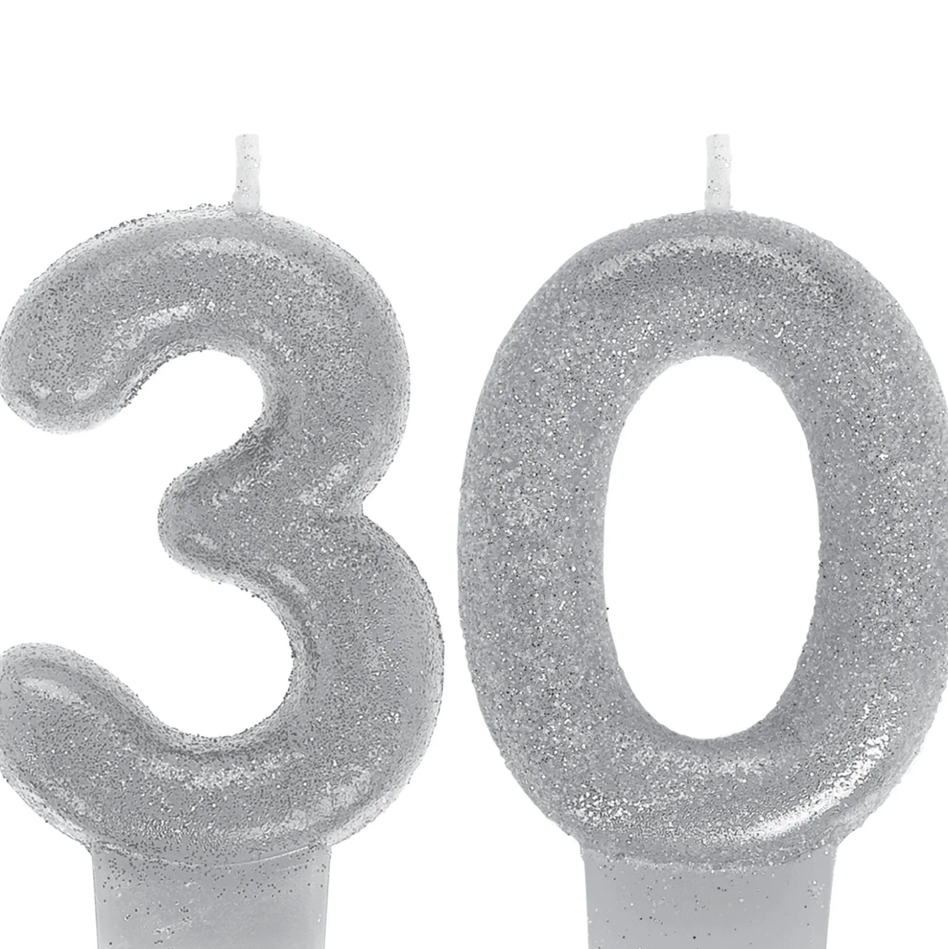 Shop Glitter Silver Number 30 Birthday Candles 2Ct Baking Supplies
