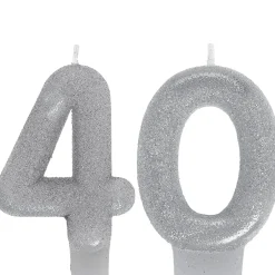 Clearance Glitter Silver Number 40 Birthday Candles 2Ct Baking Supplies