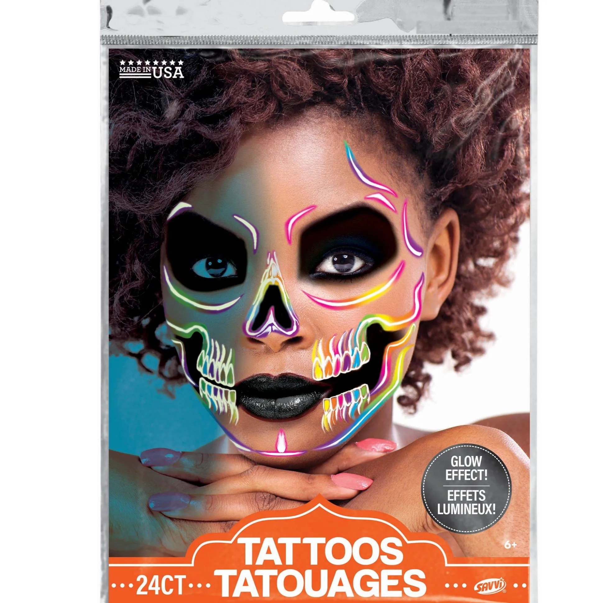 Discount Glowing Bright Colorful Skull Temporary Face Tattoos, 24Pc Makeup