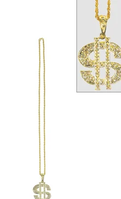 Hot Gold Dollar Sign Pendant Bead Necklace Jewelry