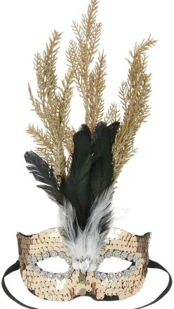 Party City Gold Leaf & Black Feather Masquerade Mask| Masquerade
