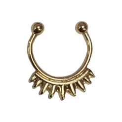 Online Gold Spiked Faux Septum Chain Ring With Earring Jewelry