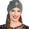 Hot Gray & Silver 20S Fancy Turban With Gemstone Hats