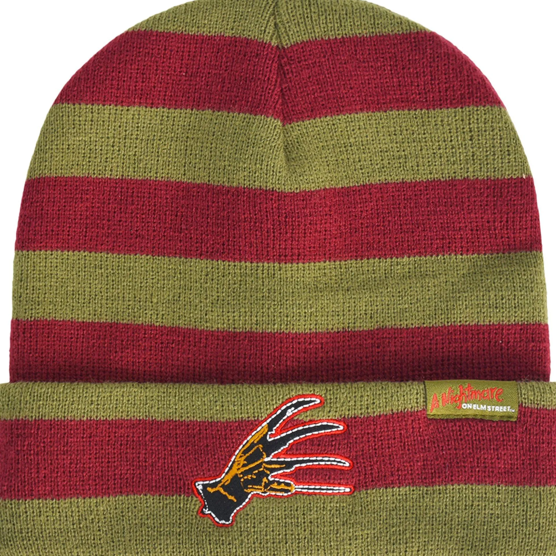 Online Green & Red Embroidered Freddy Krueger Glove Striped Acrylic Knit Beanie - A Nightmare On Elm Street Hats
