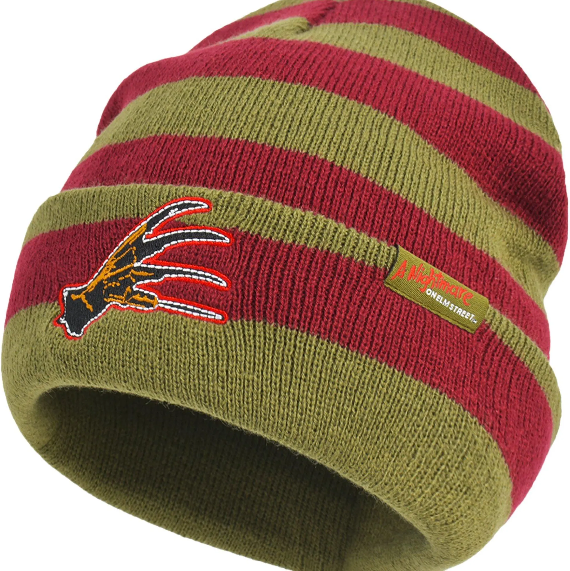Online Green & Red Embroidered Freddy Krueger Glove Striped Acrylic Knit Beanie - A Nightmare On Elm Street Hats