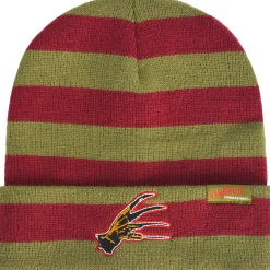 Flash Sale Green & Red Embroidered Freddy Krueger Glove Striped Acrylic Knit Beanie - A Nightmare On Elm Street Men Scary