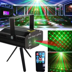 Party City Green & Red Mini Laser Stage Lighting Projector With Remote & Tripod| Strobe Lights & Black Lights