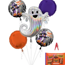 Party City Haunted House Halloween Foil Balloon Bouquet With Candy, 7Pc| Balloons