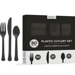 Party City Heavy-Duty Plastic Cutlery Set For 20 Guests, 80Ct| Spiderweb Night