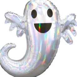 Party City Iridescent Friendly Ghost Foil Balloon, 25In X 28In - Halloween| Trunk Or Treat