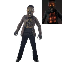 Party City Kids' Light-Up Extreme Scorched Zombie Deluxe Costume|Boy Scary
