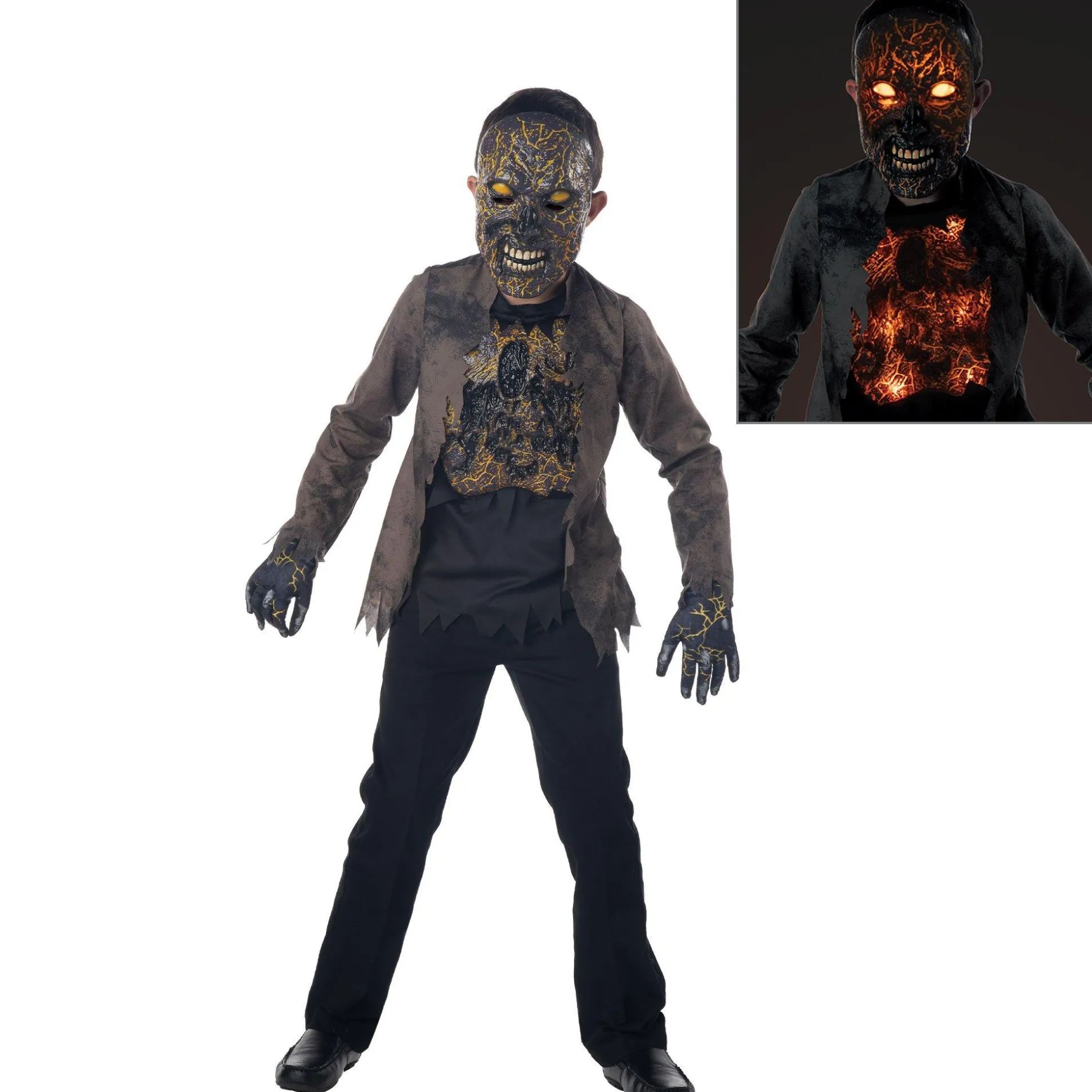 Party City Kids' Light-Up Extreme Scorched Zombie Deluxe Costume|Boy Scary