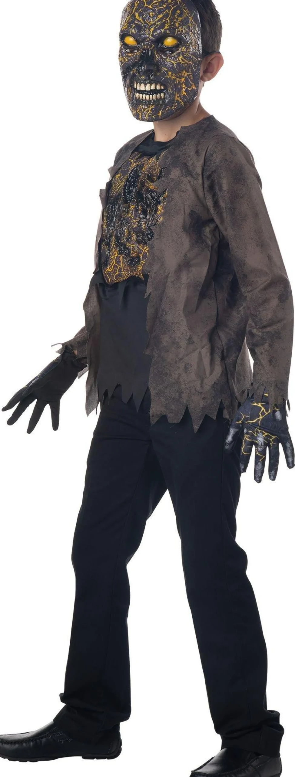 Party City Kids' Light-Up Extreme Scorched Zombie Deluxe Costume|Boy Scary