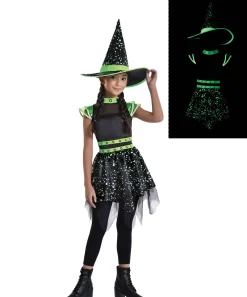 Party City Kids' Midnight Witch Glow-In-The-Dark Costume|Girl Witch