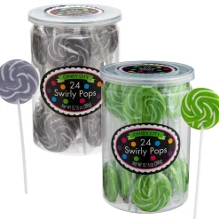 Cheap Kiwi Green & Silver Team Colors Swirly Lollipops, 48Ct - Blackberry & Green Apple Candy Buffet By Color