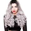 Cheap Lace Front Dark Roots Curly Silver Wig Wigs