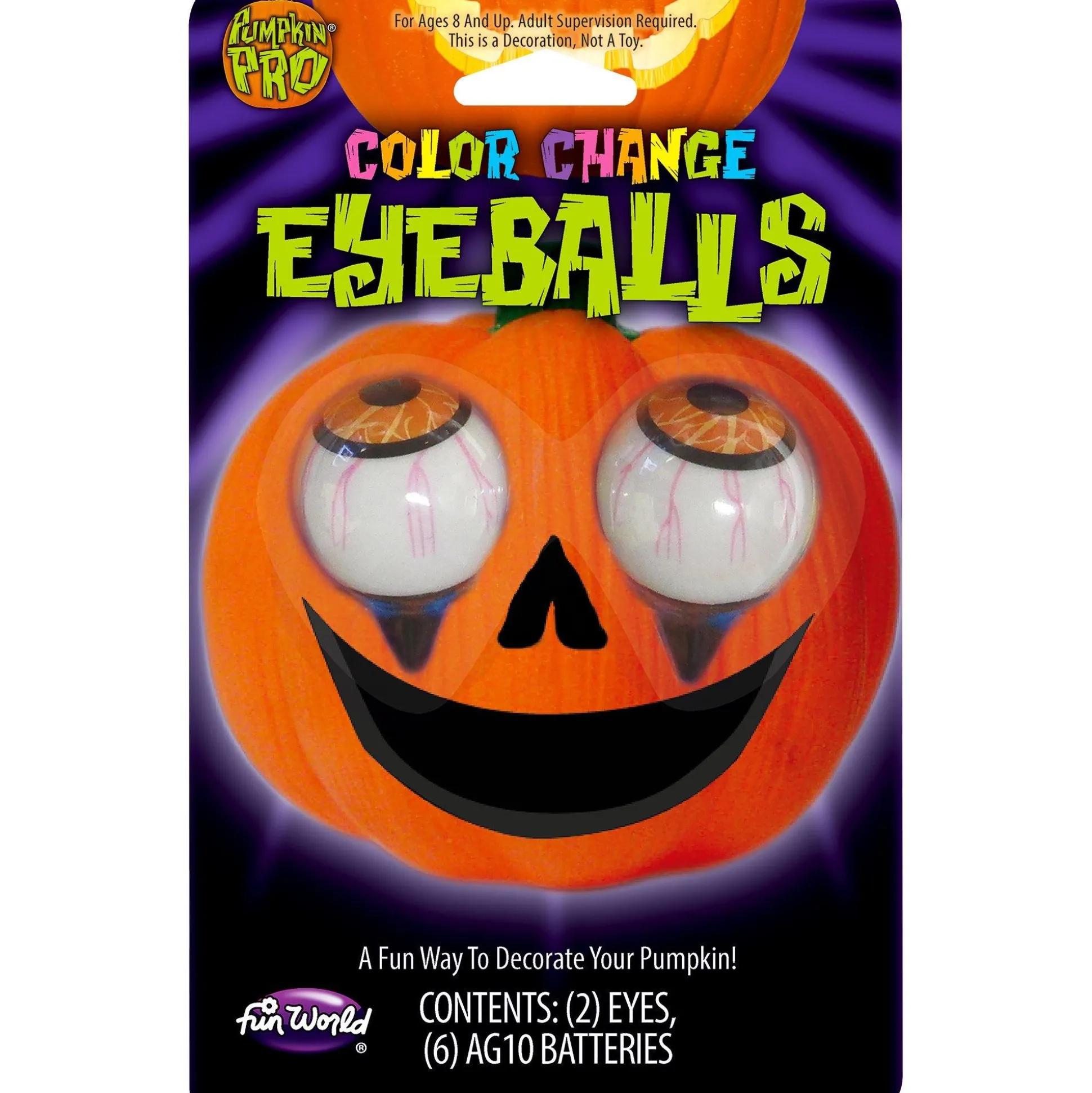 Party City Light-Up Color Changing Pumpkin Eyeballs 2Ct| Strobe Lights & Black Lights